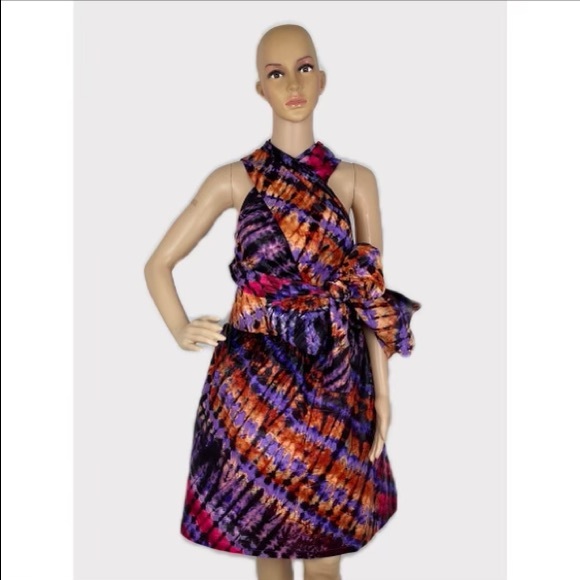 African Print Ankara Tie Dye Handmade Infinity Midi Dress - Picture 4 of 5